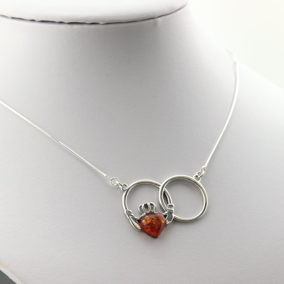 Sterling silver necklace with natural Baltic amber, heart silver necklace - Picture 8 of 16